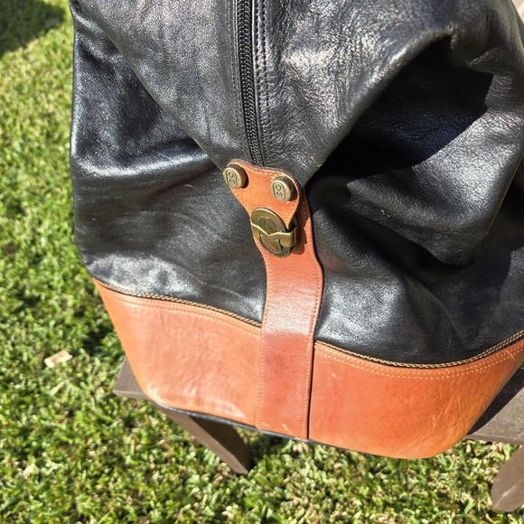 Marino Orlandi Duffle Weekender Travel Bag Italy Leather Black Brown 24x13x10" - Picture 6 of 15